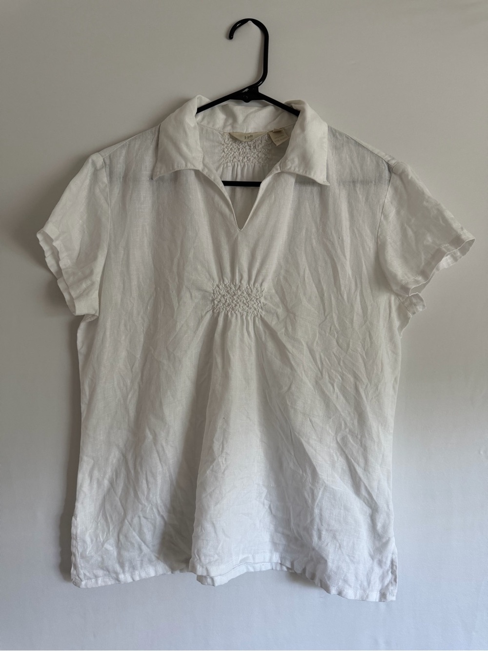 J.Jill  100% Linen S Polo Collared Short Sleeve V Neck white